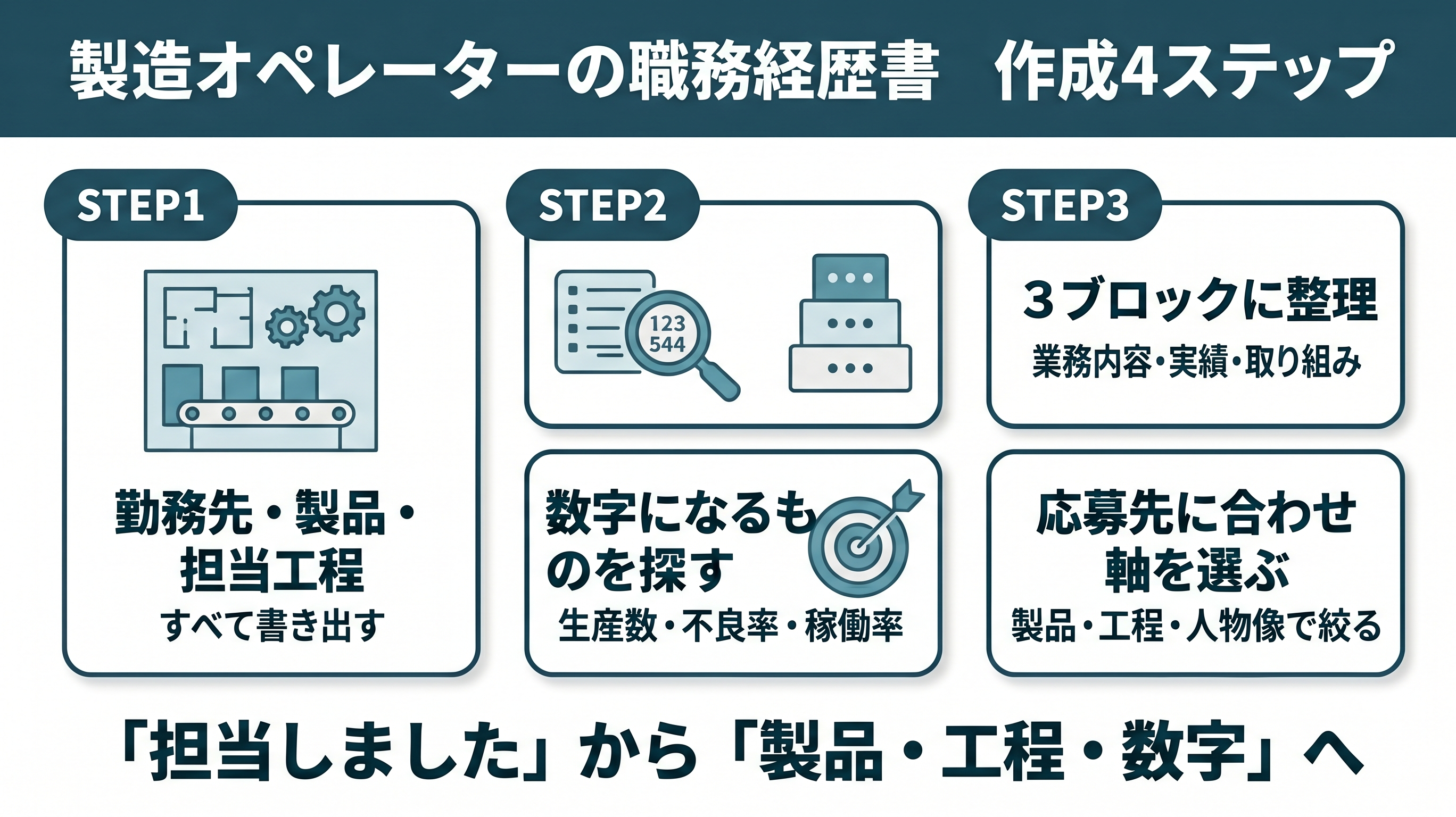 製造オペレーター　職務経歴書　作成ステップ